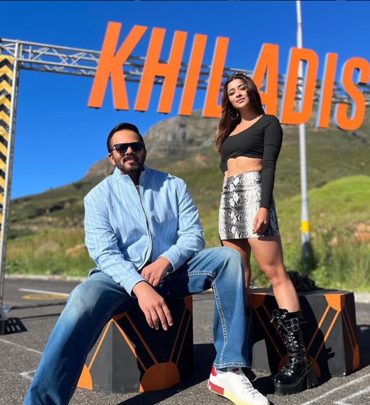 Nyra Banerjee with Rohit Shetty in the reality show Fear Factor: Khatron Ke Khiladi 13