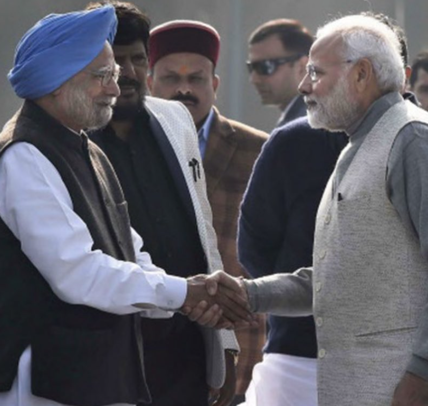 Manmohan Singh with Narendra Modi