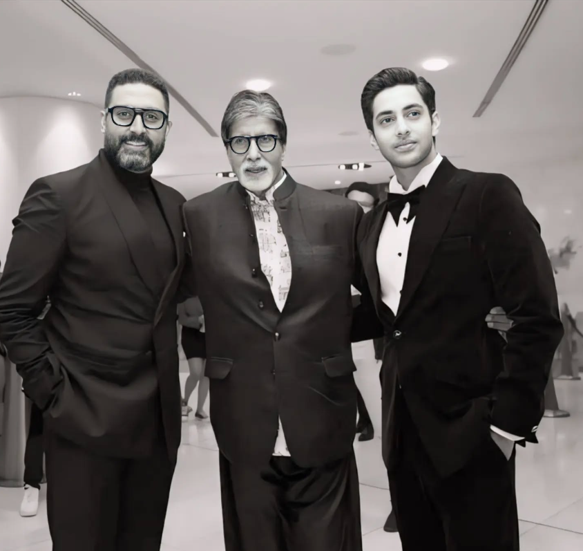 Agastya Nand With his Maternal Grandfather Amitabh Bachchan and Uncle Abhishek Bachchan