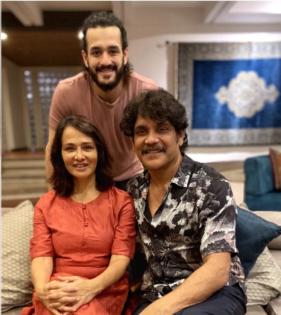 Akhil Akkineni with his Parents Nagarjuna Akkineni and Amala Akkineni