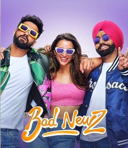 Vicky Kaushal, Tripti Dimri and Ammy Virk on the poster of the film 'Bad Newz'
