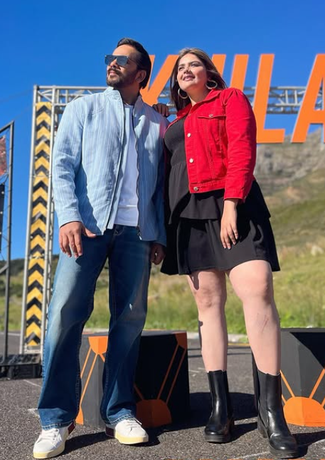 Anjali Singh with Rohit Shetty in the tv show 'Fear Factor Khatron Ke Khiladi 3'