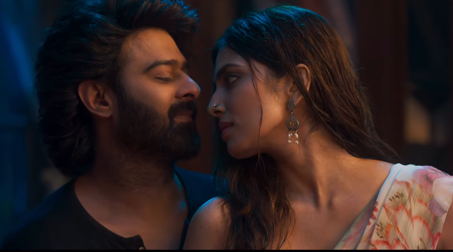 Malavika Mohanan with Prabhas in a scene from the film 'The Rajasaab'