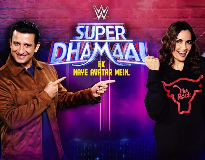 Shazahn Padamsee with Sharman Joshi in the tv show Super Dhamaal