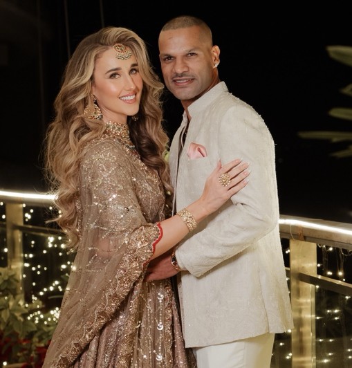 Sophie Shine with her husband Shikhar Dhawan