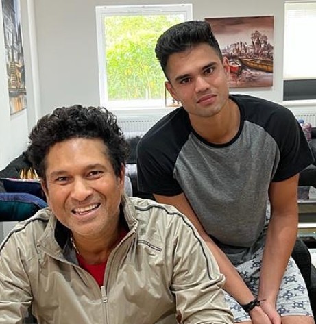 Arjun Tendulkar with his father Sachin Tendulkar