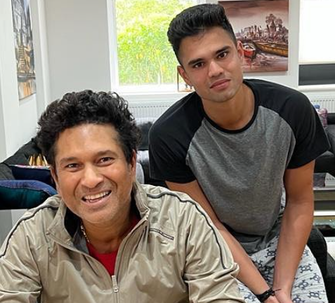 Arjun Tendulkar with his father Sachin Tendulkar