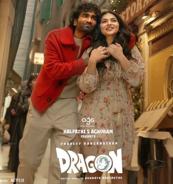 Kayadu Lohar with Pradeep Ranganathan in the Tamil film 'Dragon'