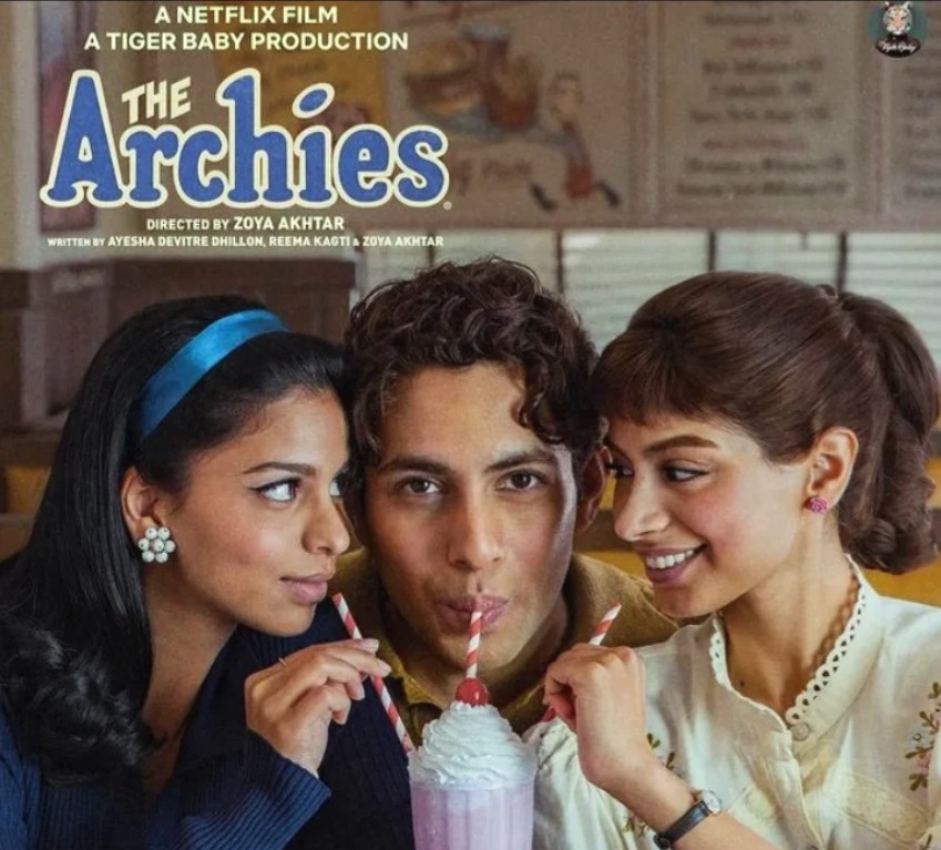 Agastya Nanda with Suhana Khan & Khushi Kapoor onthe poster of the film 'The Archies'
