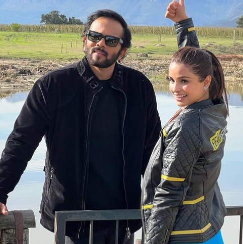 Chetna Pande with 'Khatron Ke Khiladi Season 12' host Rohit Shetty